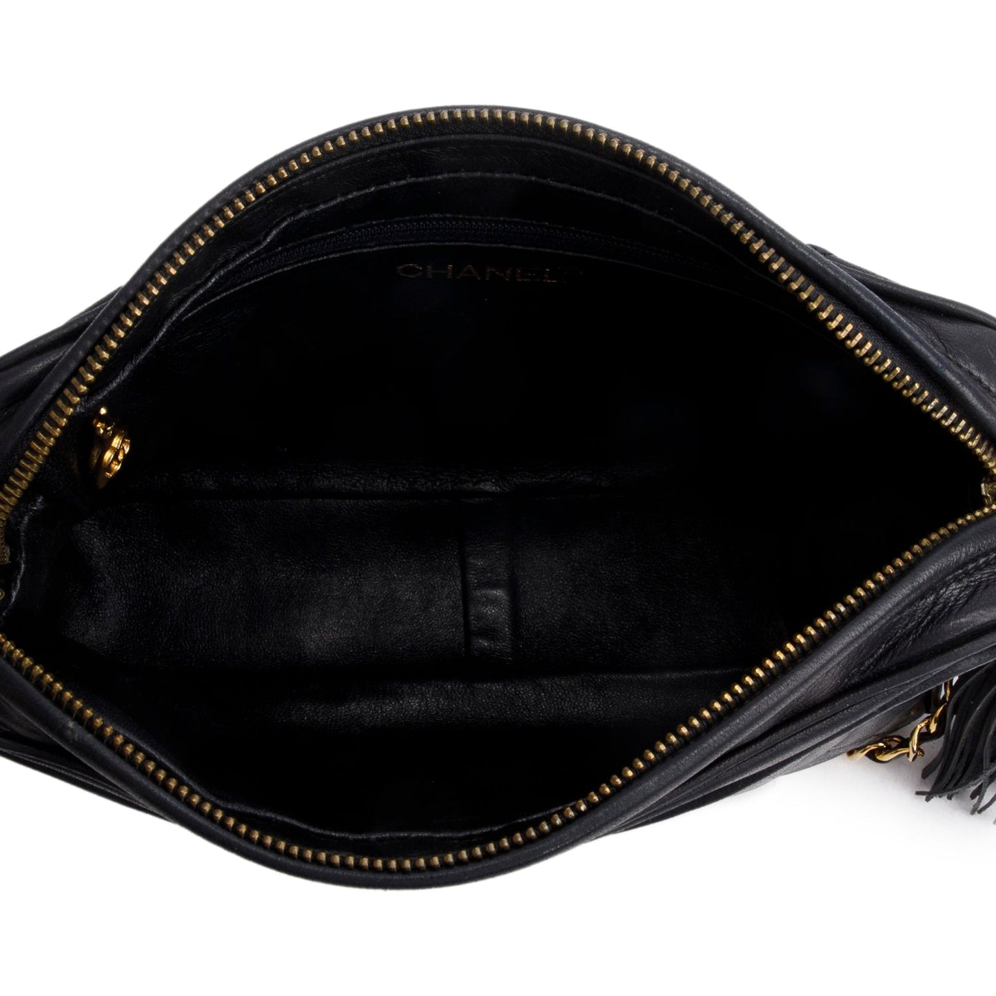 Chanel Vintage Black Quilted Lambskin Leather CC Tassel Camera Bag