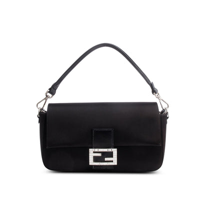 Fendi Black Satin Crystal Baguette