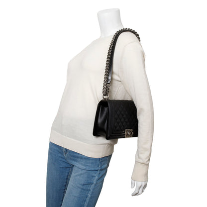 Chanel 2023 Black Caviar Quilted Medium Boy Flap Bag