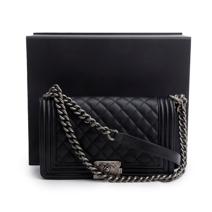 Chanel 2023 Black Caviar Quilted Medium Boy Flap Bag