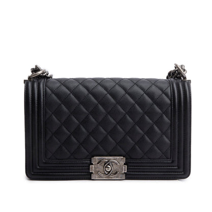 Chanel 2023 Black Caviar Quilted Medium Boy Flap Bag