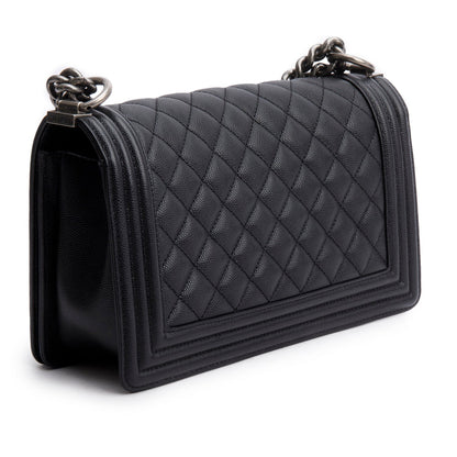 Chanel 2023 Black Caviar Quilted Medium Boy Flap Bag