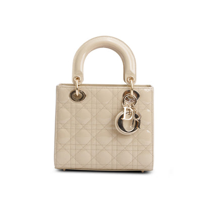 Christian Dior 2022 Beige Patent Cannage Leather Small Lady Dior
