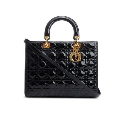 Christian Dior Black Cannage Patent Leather Large Lady Dior