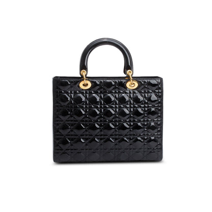 Christian Dior Black Cannage Patent Leather Large Lady Dior