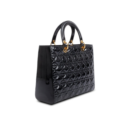 Christian Dior Black Cannage Patent Leather Large Lady Dior