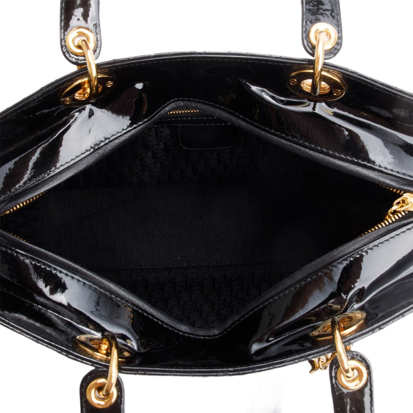 Christian Dior Black Cannage Patent Leather Large Lady Dior