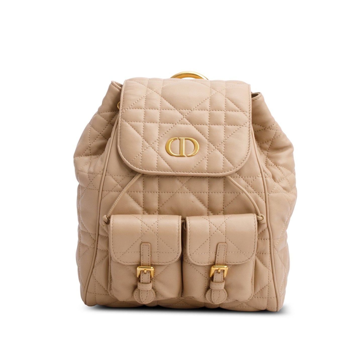 Chrisitan Dior 2024 Beige Lambskin Macrocannage Medium Caro Backpack