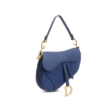 Christian Dior 2022 Blue Grained Calfskin Saddle Bag