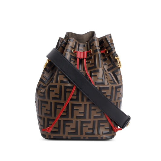 Fendi Brown Vitello Liberty FF 1974 Embossed Small Mon Tresor Bucket Bag