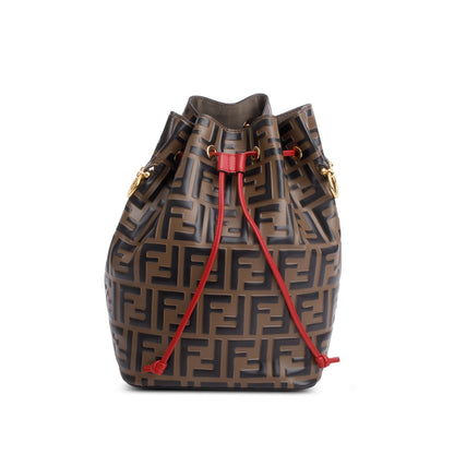 Fendi Brown Vitello Liberty FF 1974 Embossed Small Mon Tresor Bucket Bag
