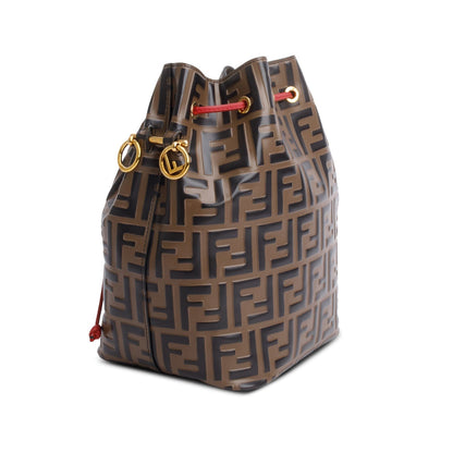 Fendi Brown Vitello Liberty FF 1974 Embossed Small Mon Tresor Bucket Bag