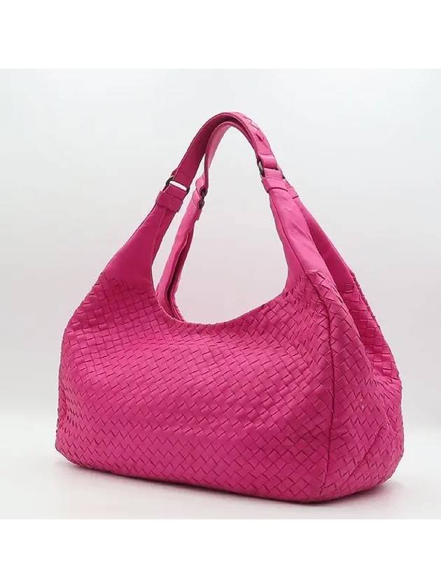 Luxury Bottega Veneta 124864 Pink Intrecciato Nappa Leather Large Campana Hobo Shoulder Bag Auxiliary Mirror