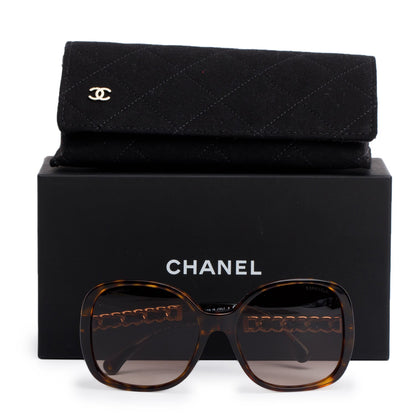 Chanel 5470QA Havana Lambskin Acetate Chain Square Sunglasses