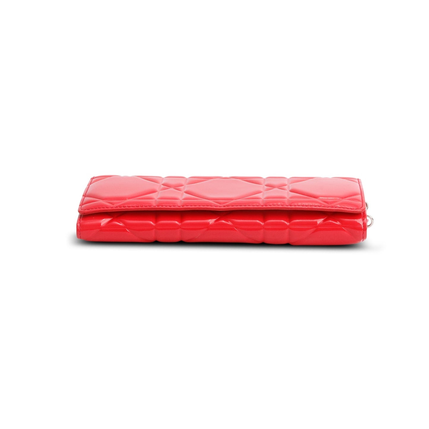 Christian Dior Red Patent Cannage Leather Lady Dior Rendezvous Wallet on Chain
