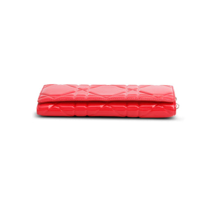 Christian Dior Red Patent Cannage Leather Lady Dior Rendezvous Wallet on Chain