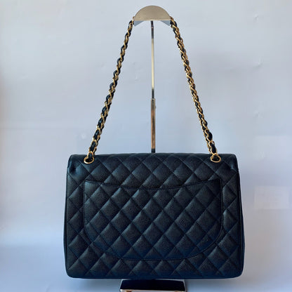 Chanel Classic Flap Maxi Black Caviar Leather Double Flap with Gold Hardware, 2014-2015