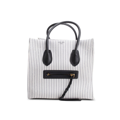 Celine White Cotton Canvas Striped Medium Phantom Luggage Tote