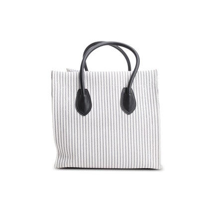 Celine White Cotton Canvas Striped Medium Phantom Luggage Tote