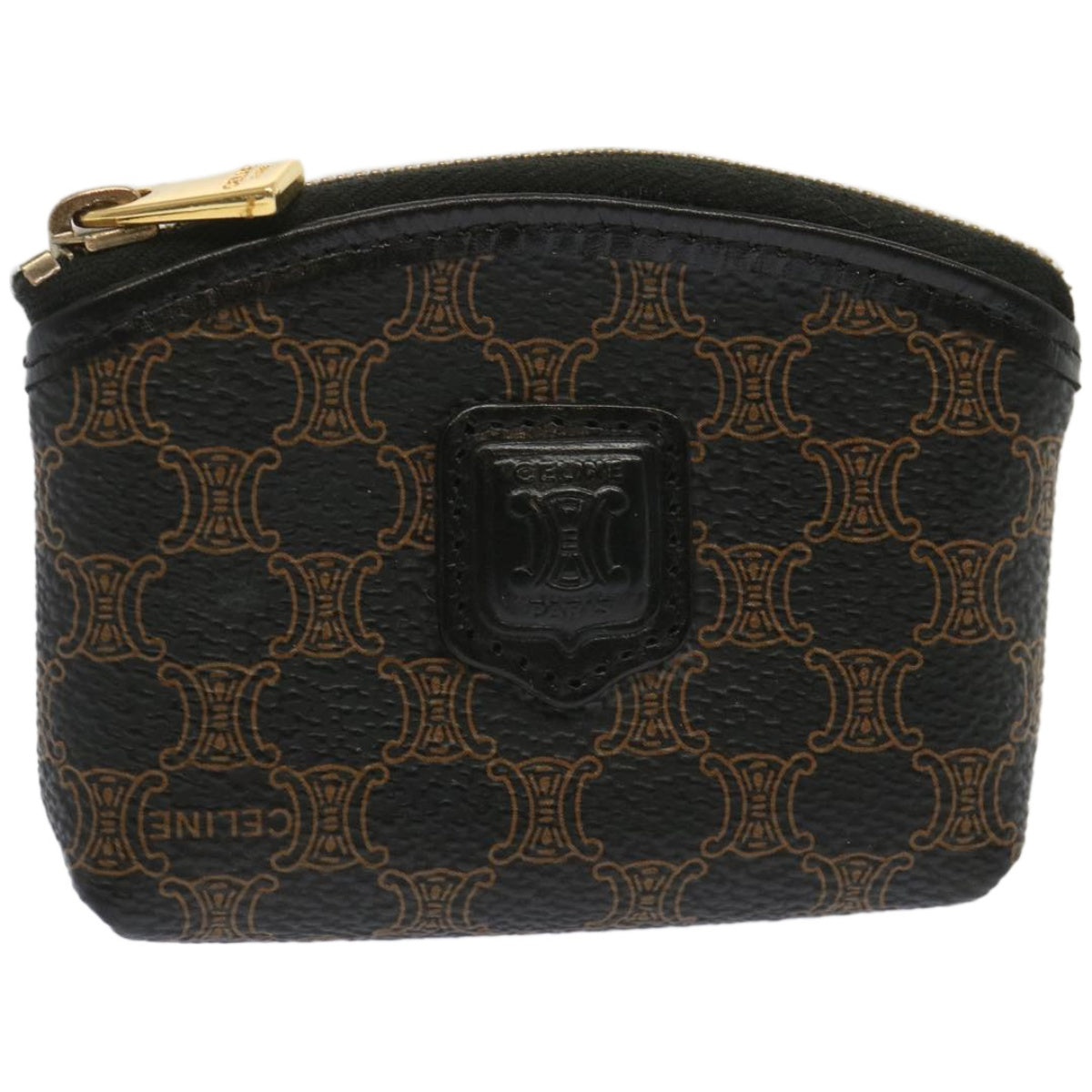 Luxury CELINE Macadam Canvas Coin Purse PVC Leather Black  67451