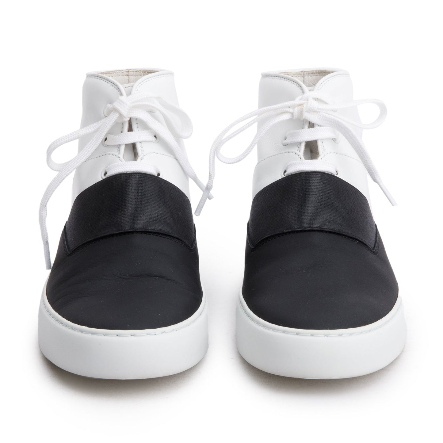 Chanel Black/White Lambskin Leather Interlocking CC Logo High Top Sneakers, Size 37