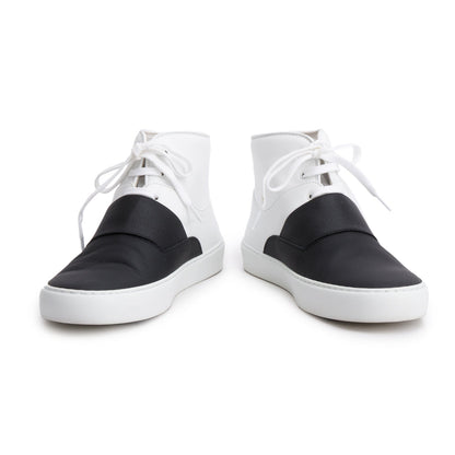Chanel Black/White Lambskin Leather Interlocking CC Logo High Top Sneakers, Size 37