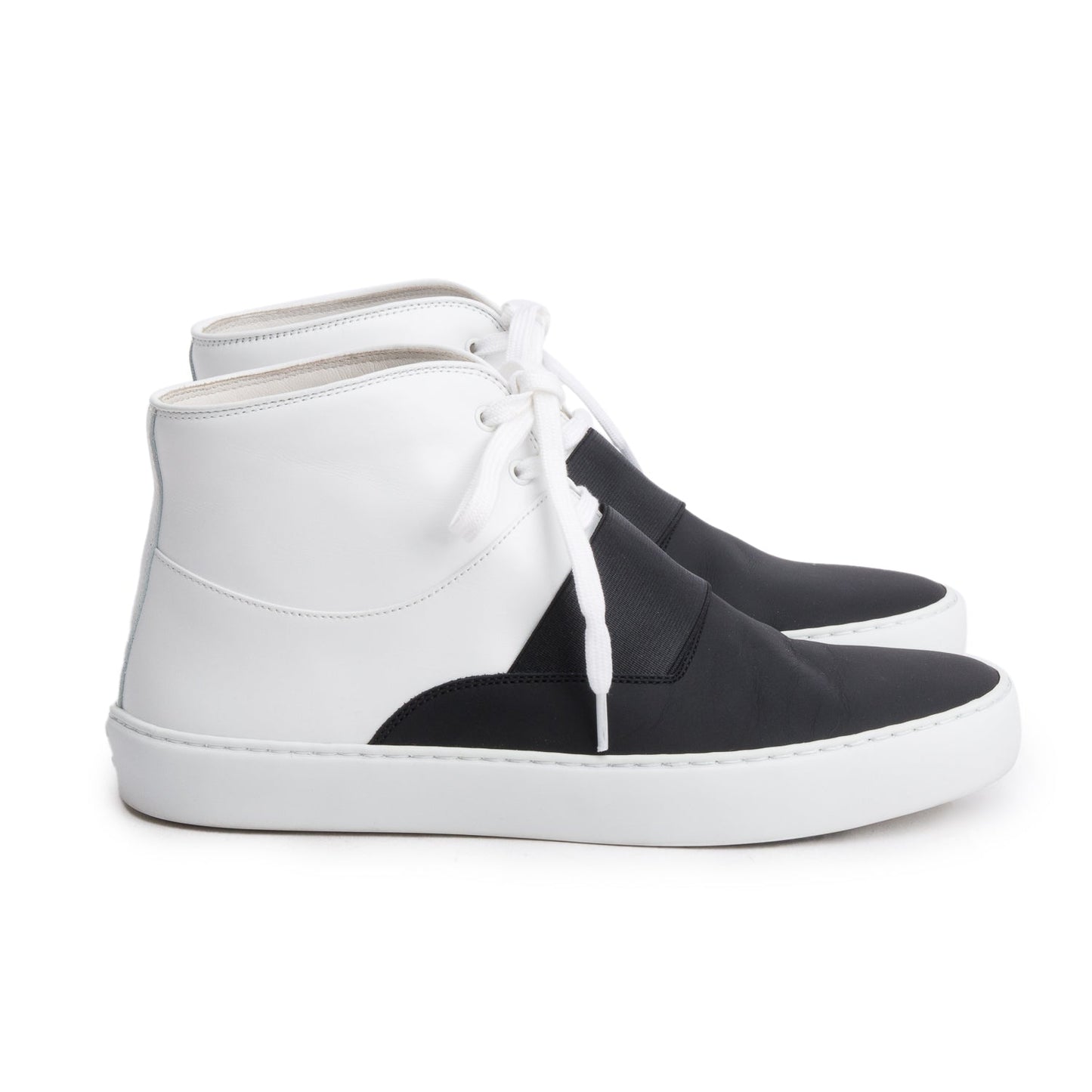 Chanel Black/White Lambskin Leather Interlocking CC Logo High Top Sneakers, Size 37