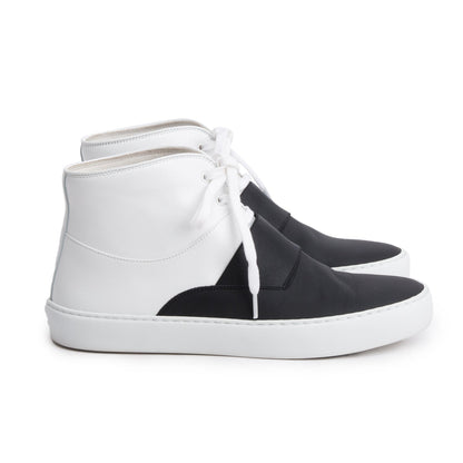 Chanel Black/White Lambskin Leather Interlocking CC Logo High Top Sneakers, Size 37