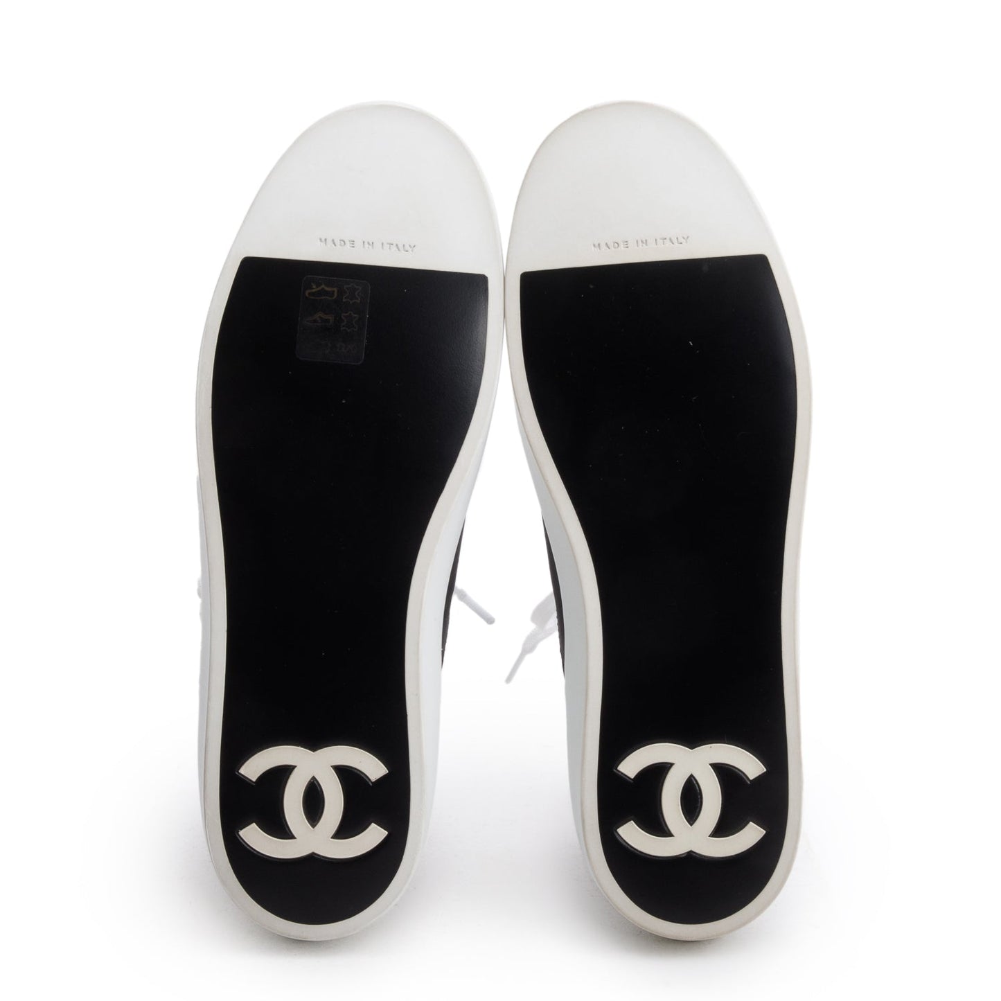 Chanel Black/White Lambskin Leather Interlocking CC Logo High Top Sneakers, Size 37