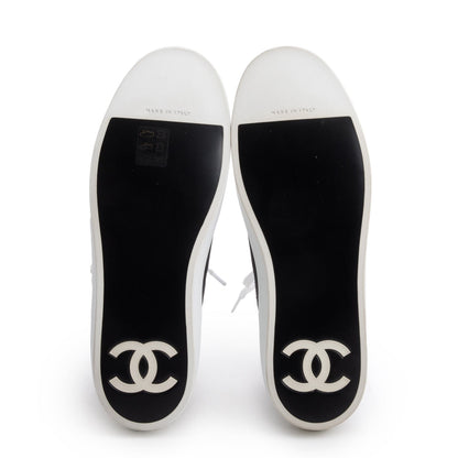 Chanel Black/White Lambskin Leather Interlocking CC Logo High Top Sneakers, Size 37