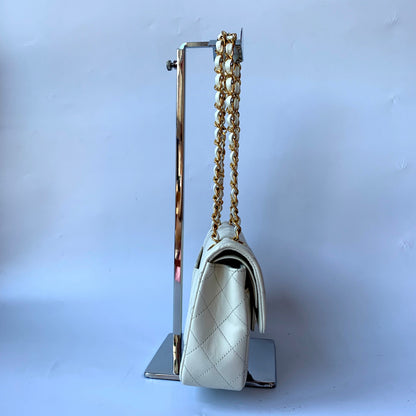 Chanel Classic Flap Vintage 1995 White Lambskin Leather with 24k Gold Hardware