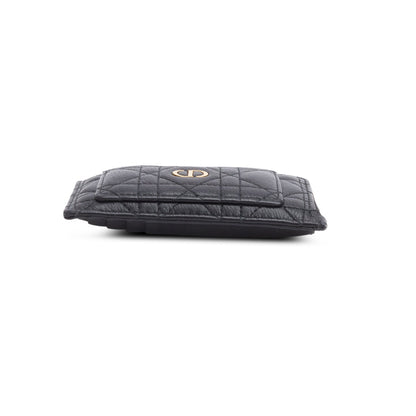Christian Dior 2023 Black Supple Calfskin Cannage Lady Dior Cosmos Zipped Card Holder