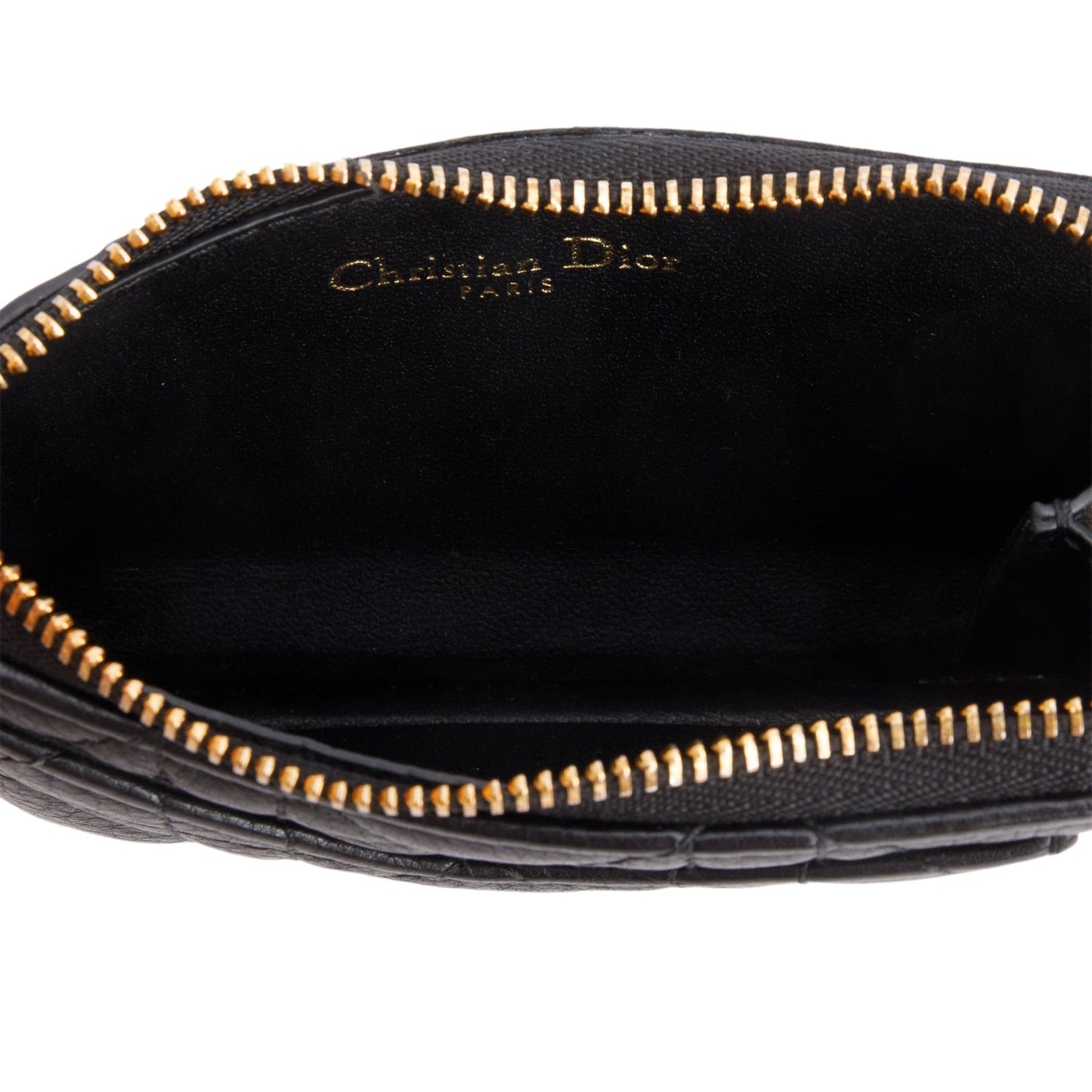 Christian Dior 2023 Black Supple Calfskin Cannage Lady Dior Cosmos Zipped Card Holder