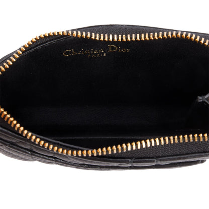 Christian Dior 2023 Black Supple Calfskin Cannage Lady Dior Cosmos Zipped Card Holder