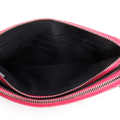 Chanel Pink/Black Patent Leather Quilted Diamond Small CC Double Zip Clutch