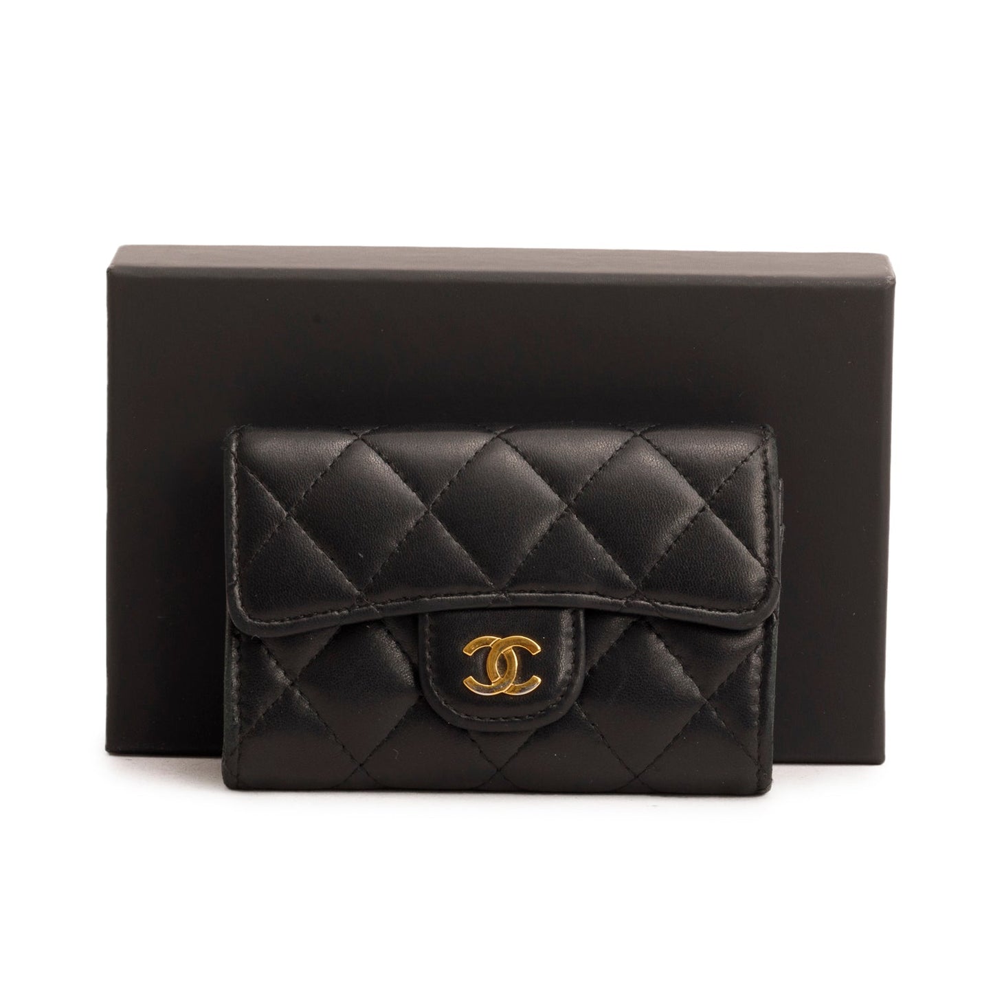Chanel Black Lambskin Quilted Flap Card Holder