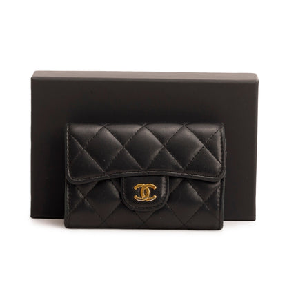 Chanel Black Lambskin Quilted Flap Card Holder