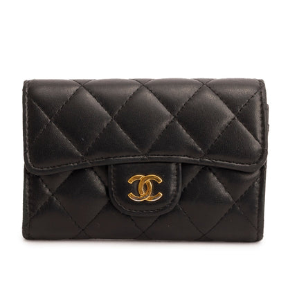 Chanel Black Lambskin Quilted Flap Card Holder