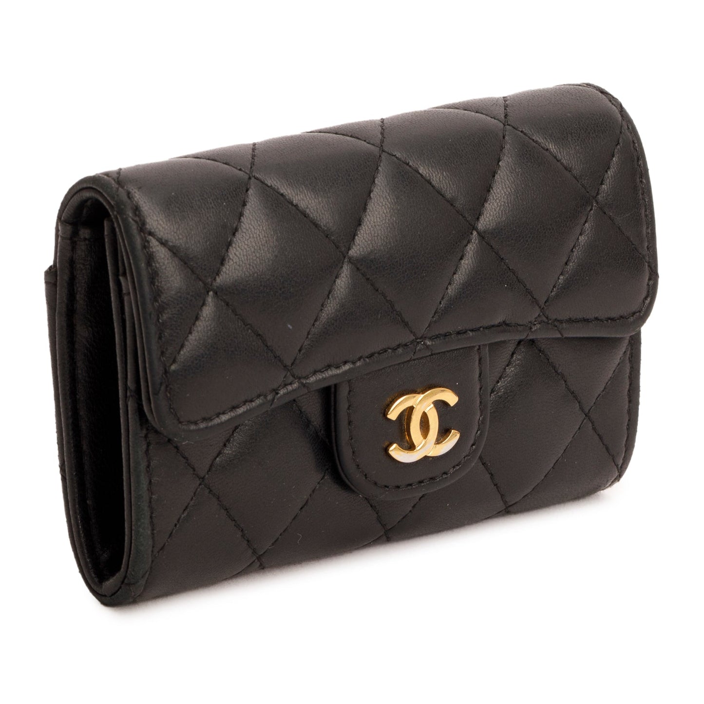 Chanel Black Lambskin Quilted Flap Card Holder