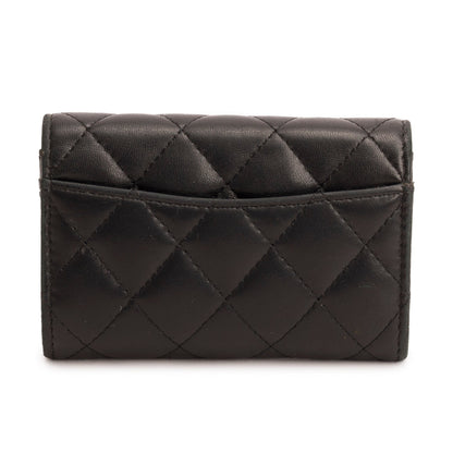 Chanel Black Lambskin Quilted Flap Card Holder