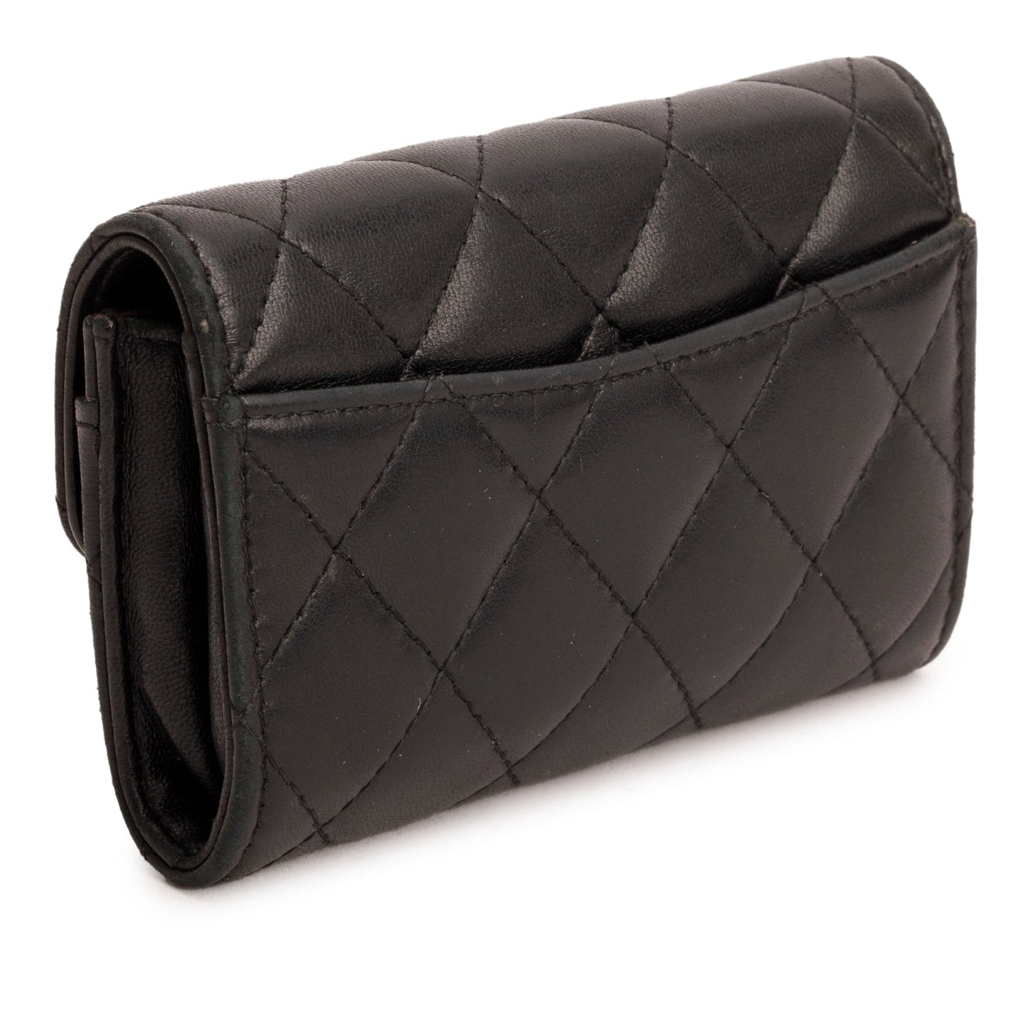 Chanel Black Lambskin Quilted Flap Card Holder