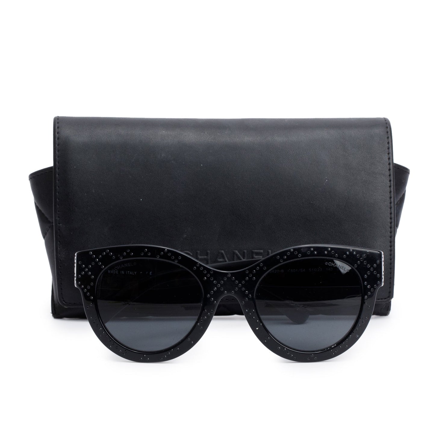 Chanel 5420-B Black Acetate Crystal CC Sunglasses