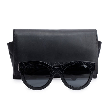 Chanel 5420-B Black Acetate Crystal CC Sunglasses