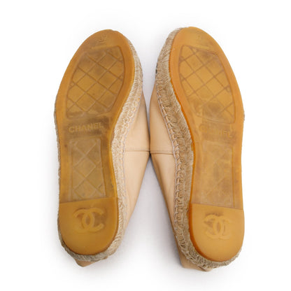 Chanel Neutral & Black Leather CC Logo Espadrilles, Size 37