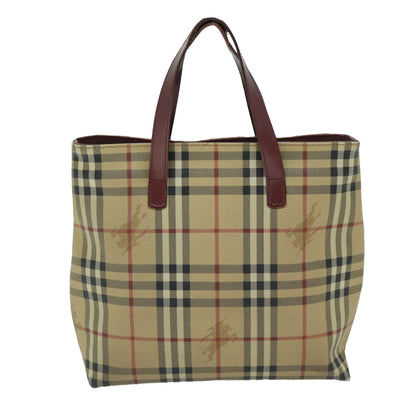 Luxury Burberry Nova Check Tote Bag PVC Beige Auth 67654