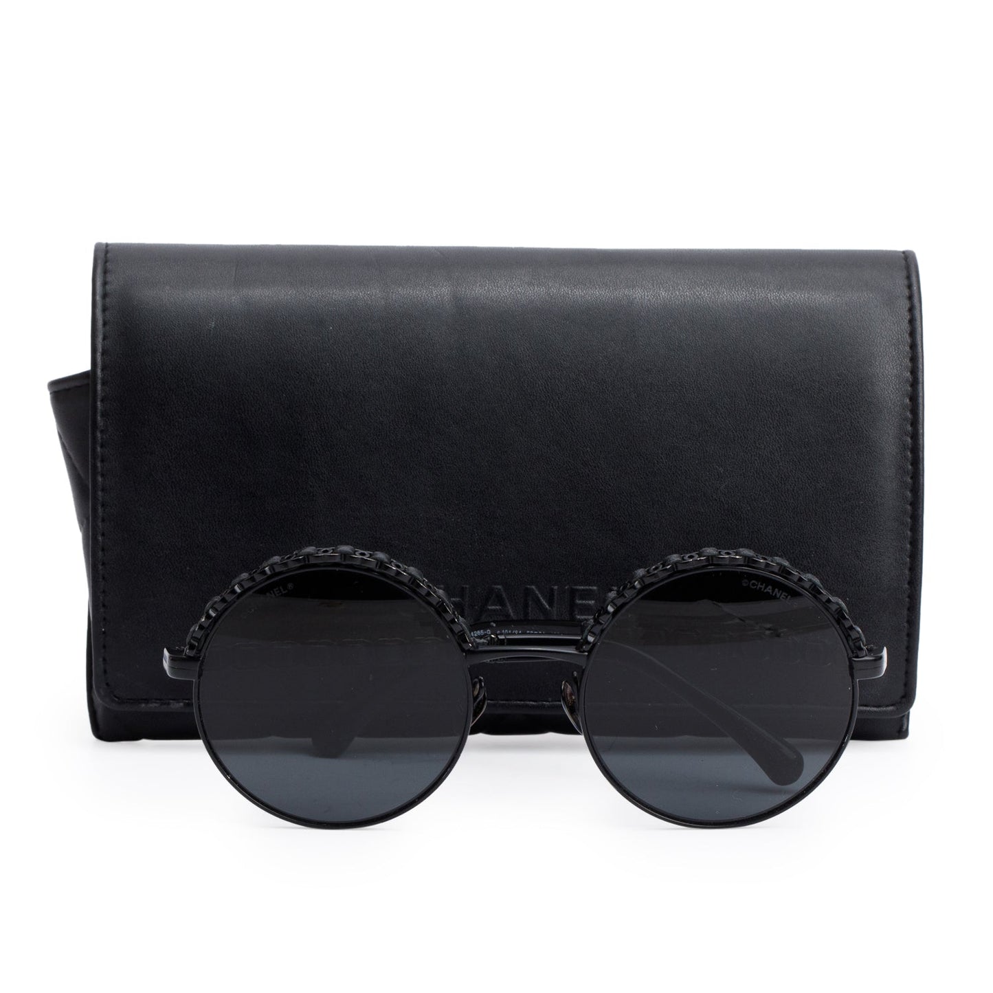 Chanel 4265Q Black Metal Calfskin Round Sunglasses