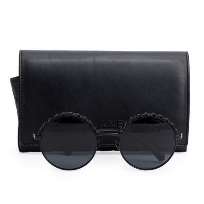 Chanel 4265Q Black Metal Calfskin Round Sunglasses