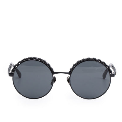Chanel 4265Q Black Metal Calfskin Round Sunglasses