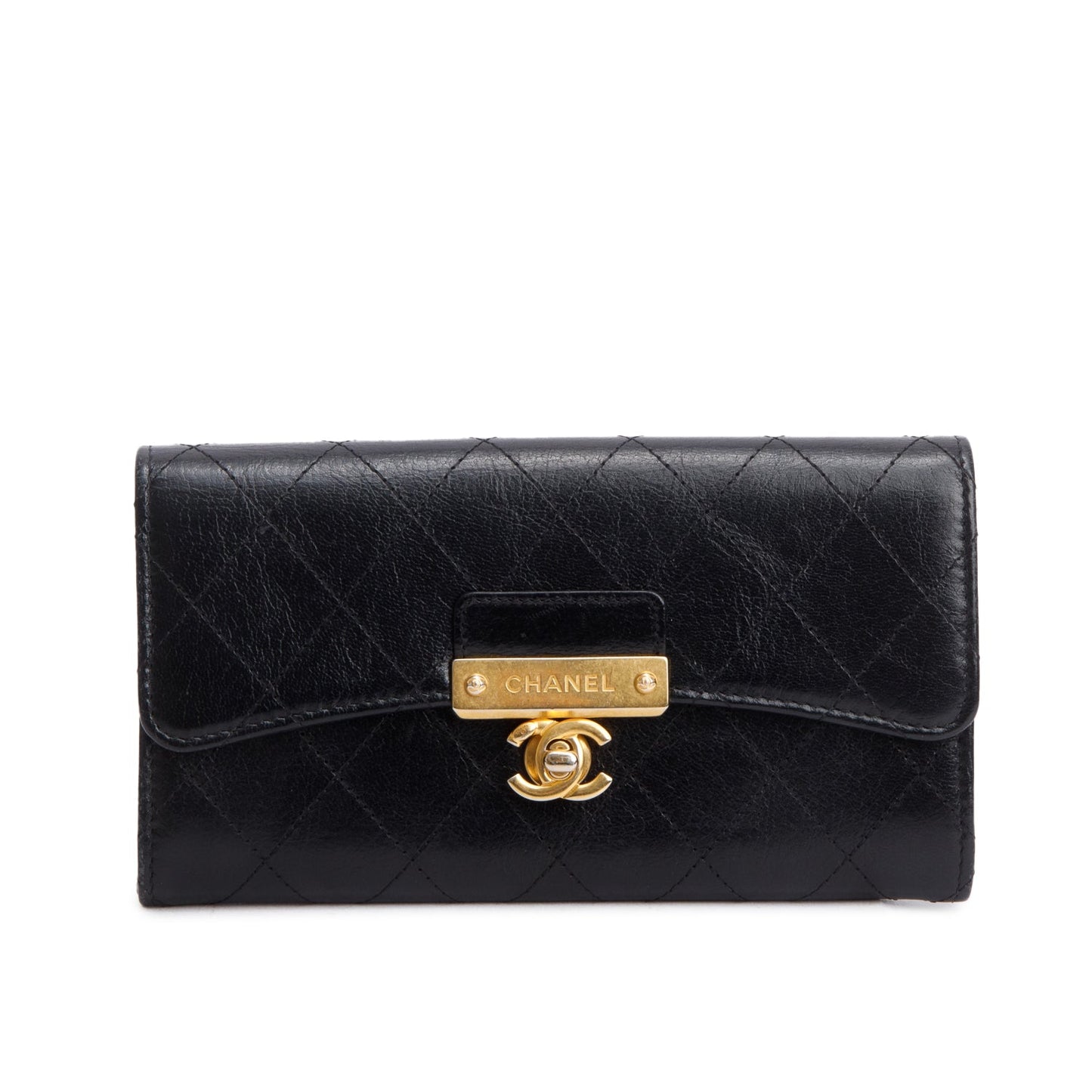 Chanel Black Goatskin Quilted Golden Class Long Wallet