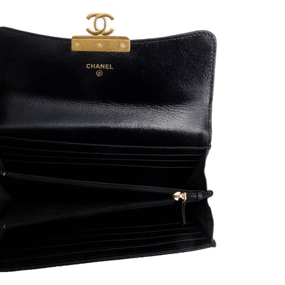 Chanel Black Goatskin Quilted Golden Class Long Wallet